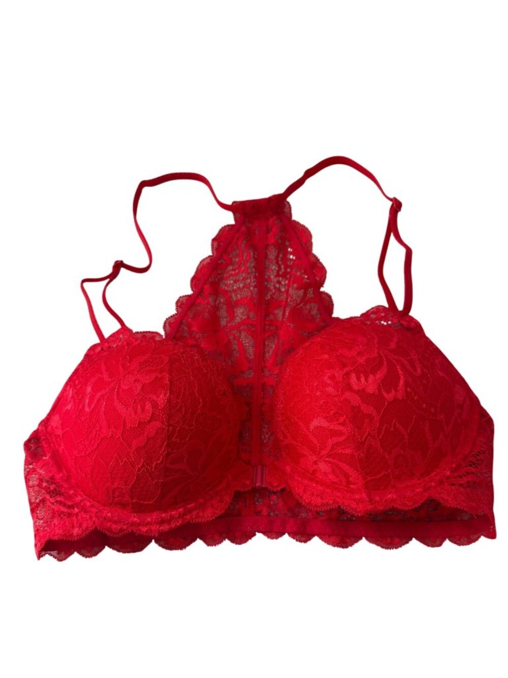 Victoria's Secret PINK Bra Size 32 C Red Lace Racerback Padded Underwire Push Up